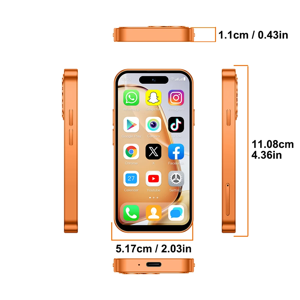 ONEMYTH A19 Pro 4G Mini Smartphone 3.95 Inches Android 10 System 2GB RAM 16GB ROM Dual SIM Standby 2000mAh Battery Small Phone