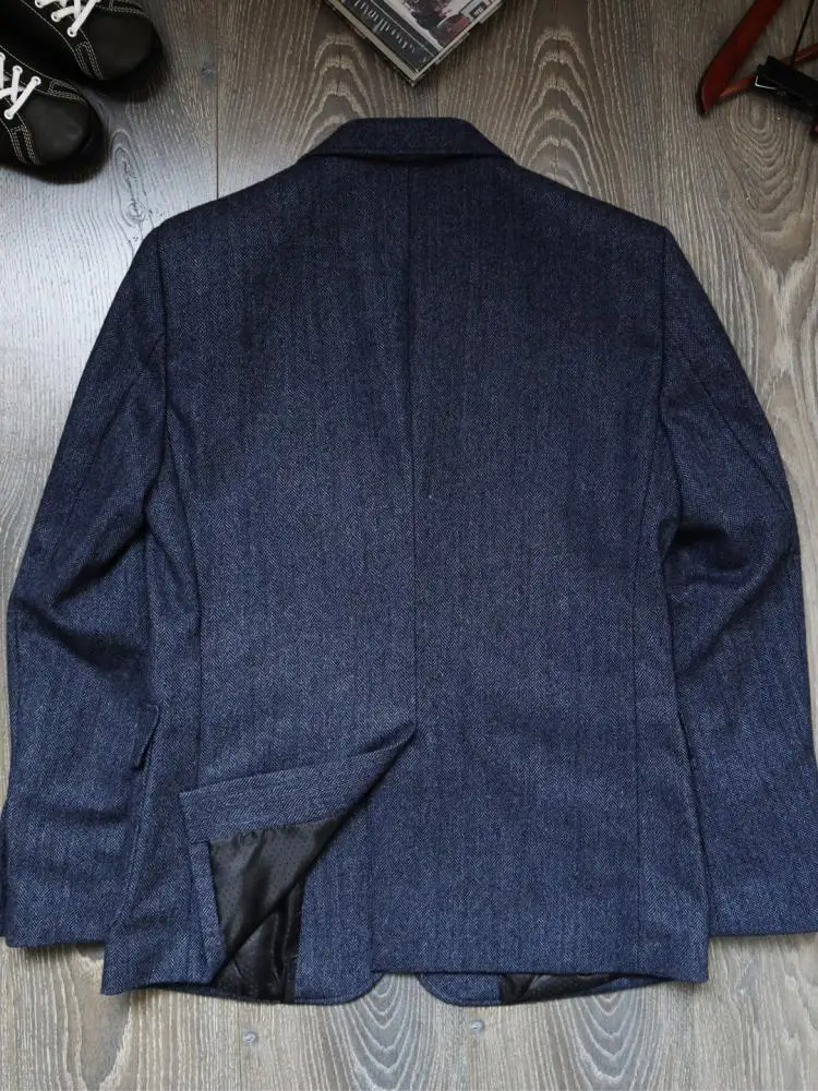 Retro Male Blazer Fashion Solid Color Business Mens Suit Jacket Turn Down Collar Double-Breasted Long Sleeves Outerwear