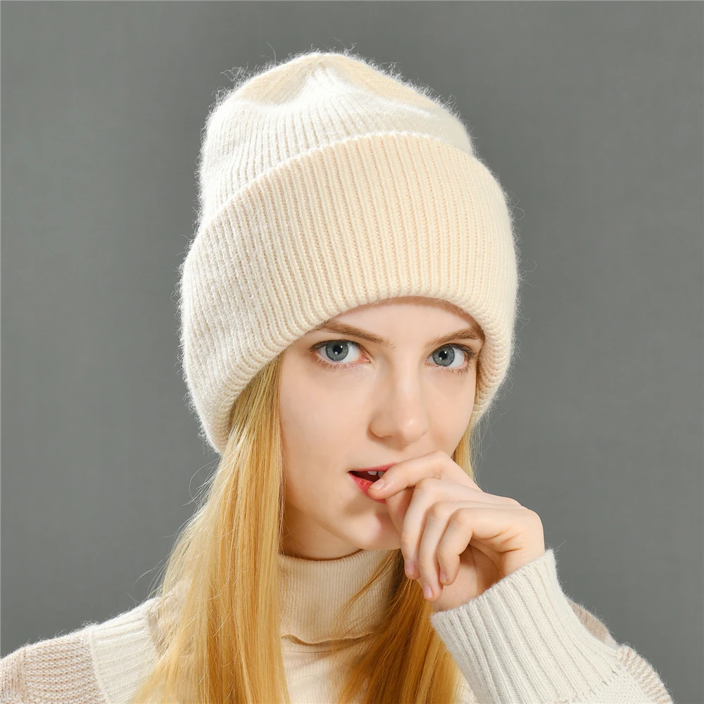 Jaxmonoy Winter Beanie Hat For Women High Quality Cashmere Bonnte Autumn Winter Warm Double Folded Edges Cap 2022 New Style