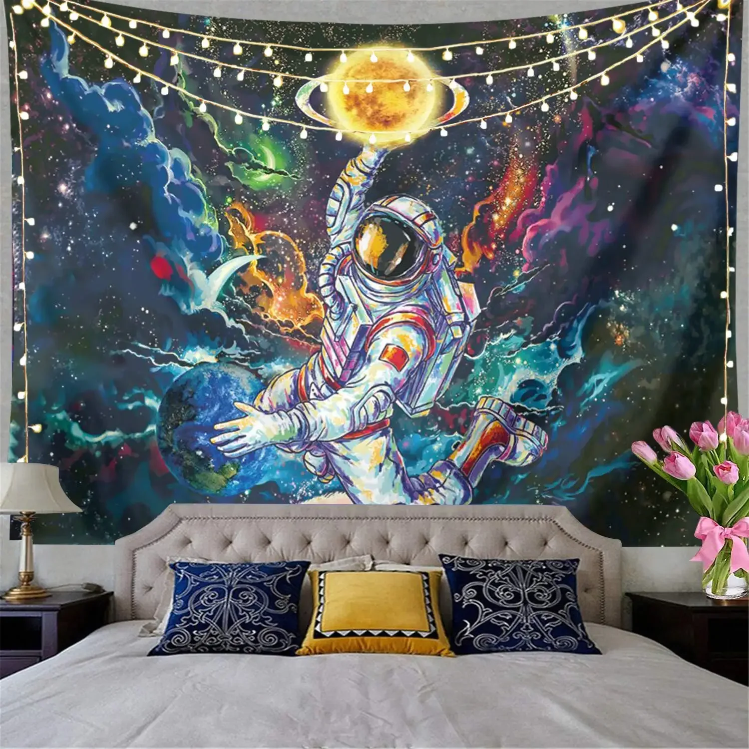 Astronaut Tapestry Blacklight Space Tapestry Posters for College Dorm Decor Cool Spaceman on Fantasy Universe Planets Galaxy Sky