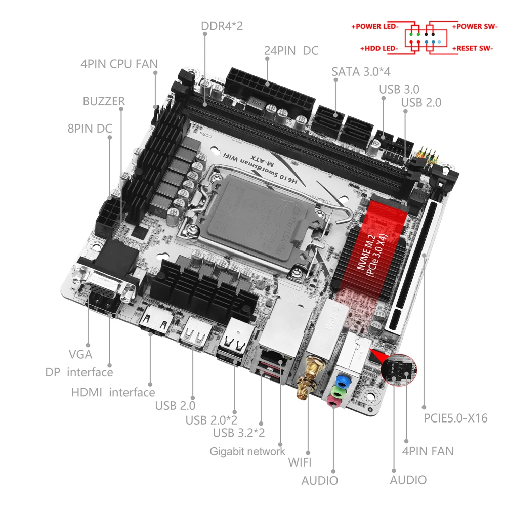 MACHINIST LGA 1700 Motherboard Support DDR4 RAM 12 13 Gen Intel CPU 12100F 12400F 12490F 12600F 12700F 13600F NVME M.2 VGA H610