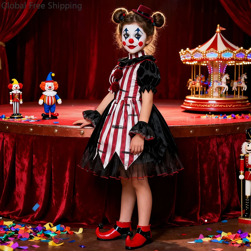 

Children's Halloween Costume Girl Cosplay Circus Horror Suit Clown Dress Horror Theme Party Masquerade Performance Costumes 2025