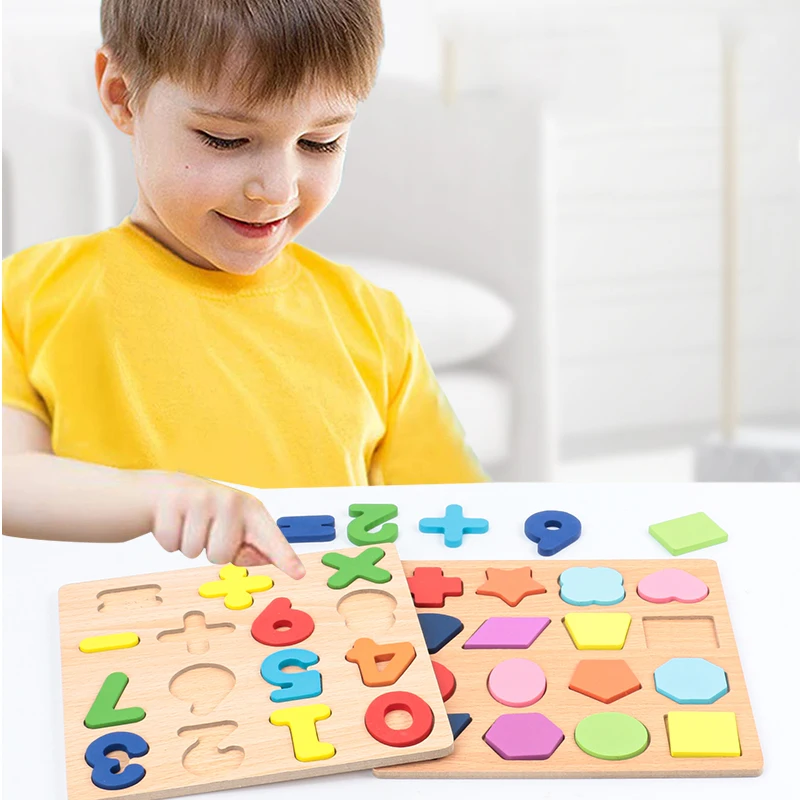 Kinder Alphabetische Arithmetik Zahl Geometrische Formen Holz Puzzle Montessori Vorschule Lernen Lernspiel Spielzeug für Kinder