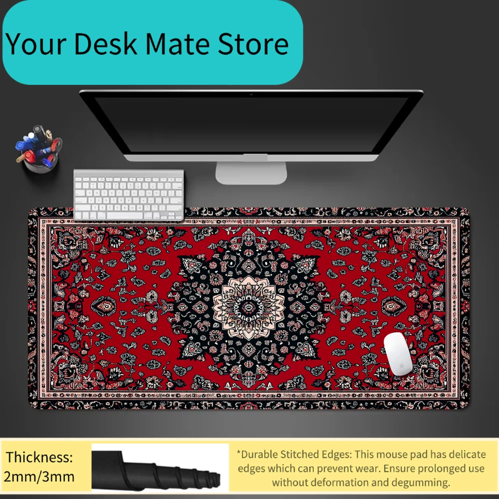 Red & Black Floral Medallion Large Mouse Pad Classic Boho Aesthetic Desk Mat for Home Desk Mat Rubber anti-slip Desktop