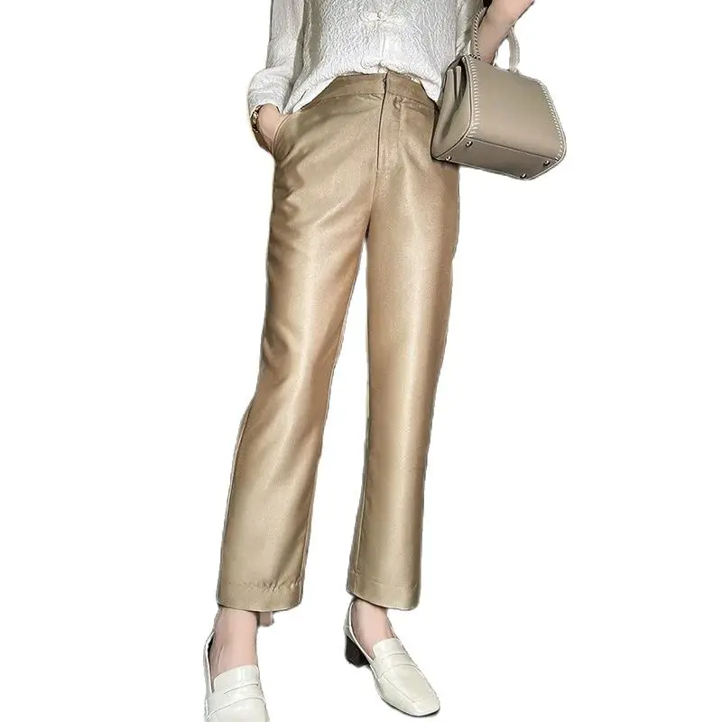 Birdtree Real Silk Wool Women OL High Waist Pants Solid Color Slim Office Lady Harem Pants Summer Autumn Trouser B3N839QM