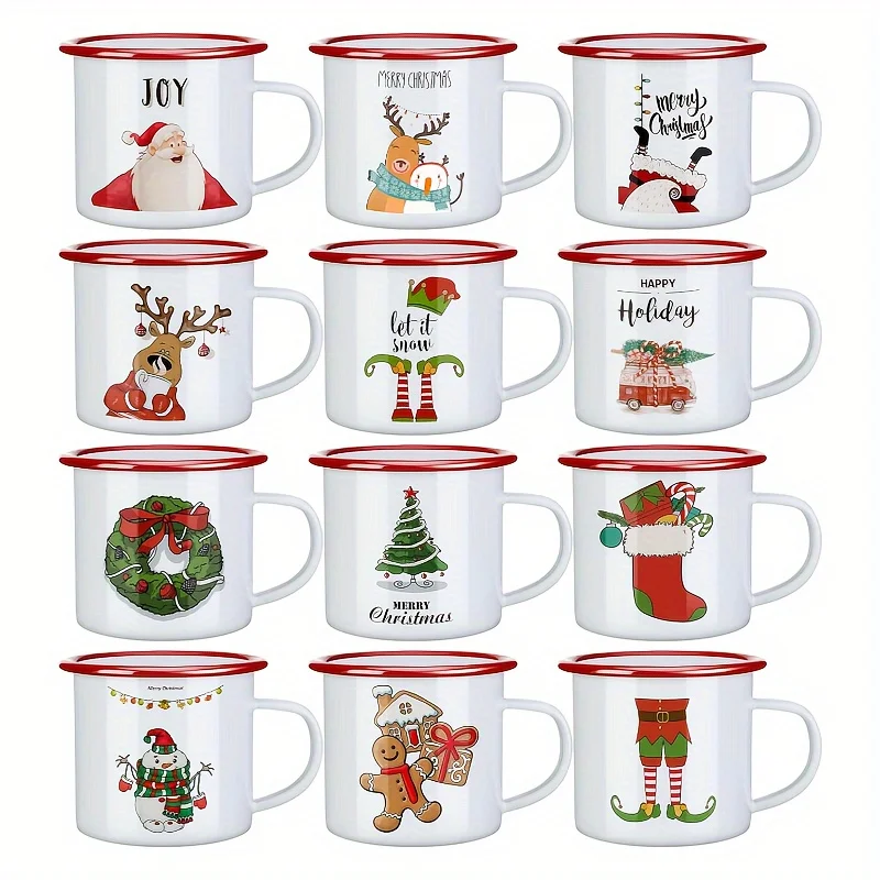 

Set of 12 Enamel Mug Gifts Coffee Mug Teacher Appreciation Summer Tropical Elements Designs Drinking Cup for Home Office Birthday Parties, 12 oz (Cute Style)