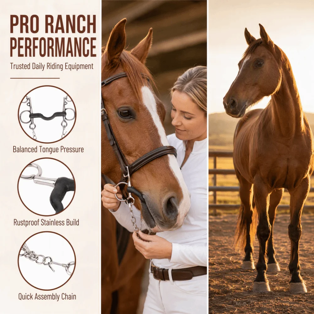 Stainless Steel Horse Mouth Bit Silver Hand Polished Horse Mouth Snaffle Rubber Center Easy Install Horse Bit Roller