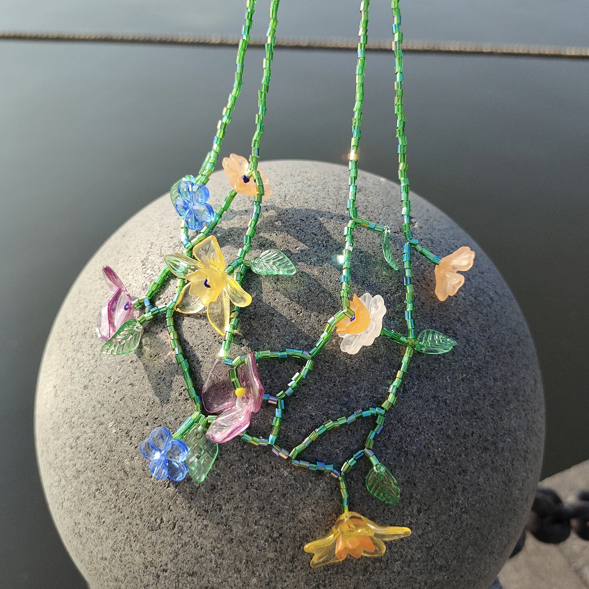 ZAA Multi-color Resin Flower Leaf Beaded Necklaces Mismatched Pastoral Cute Earrings Necklaces Set Elegant Decoration Party Gift