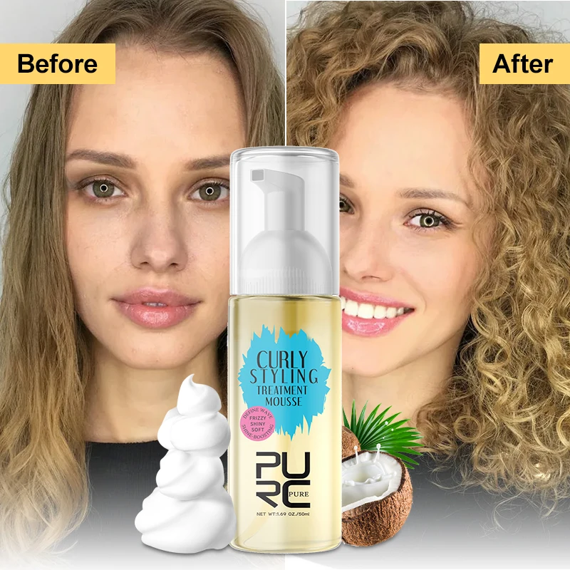 PURC-Mousse rizado para el cuidado del cabello, aceite de coco, alisado de Frizz, rizado mejorado, pelucas onduladas, crema de peinado, productos para el cabello de espuma Mousse