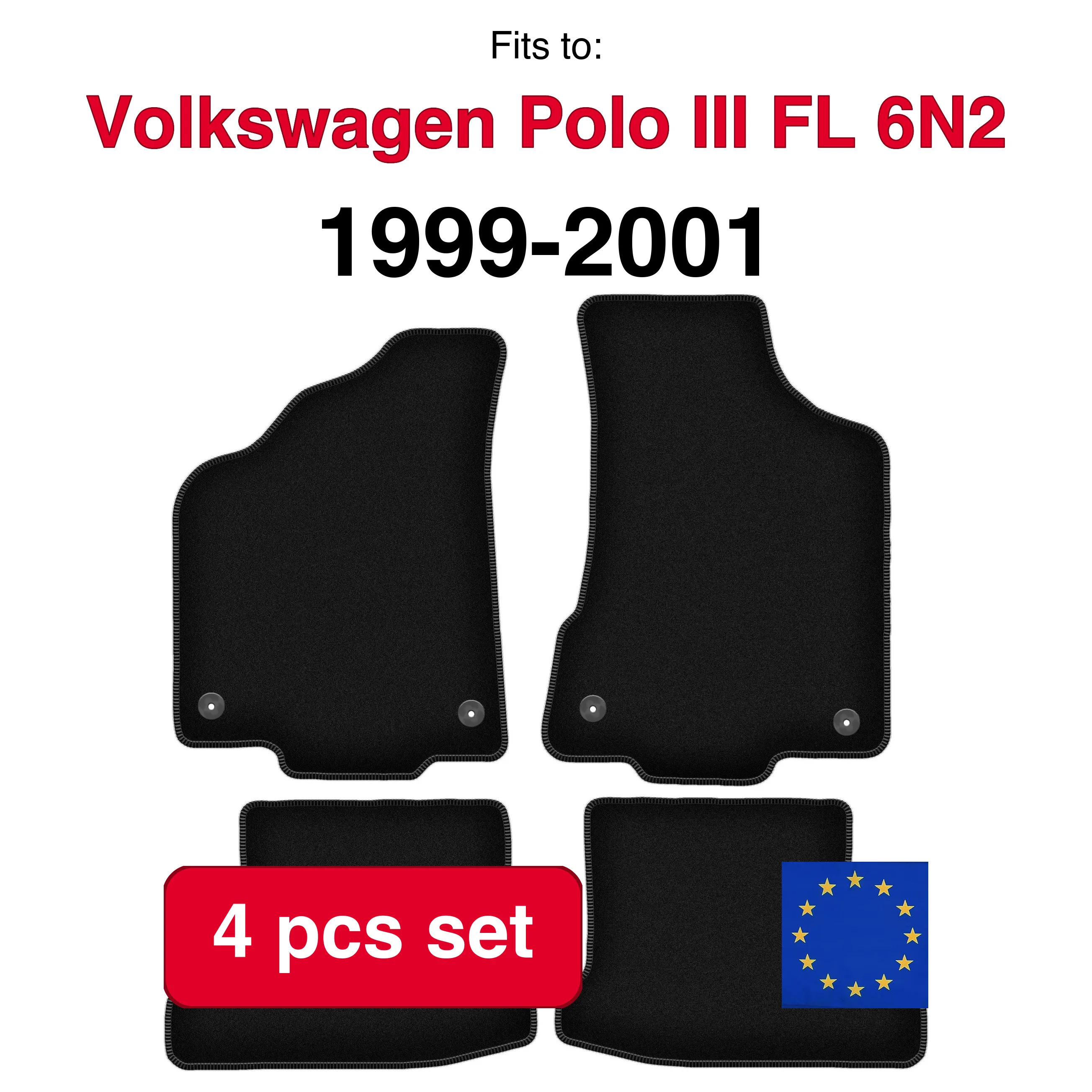Velour tapijtset voor Volkswagen Polo III FL 6N2 hatchback sedan Classic (1999-2001) - Zwart (4 stuks) automatten set