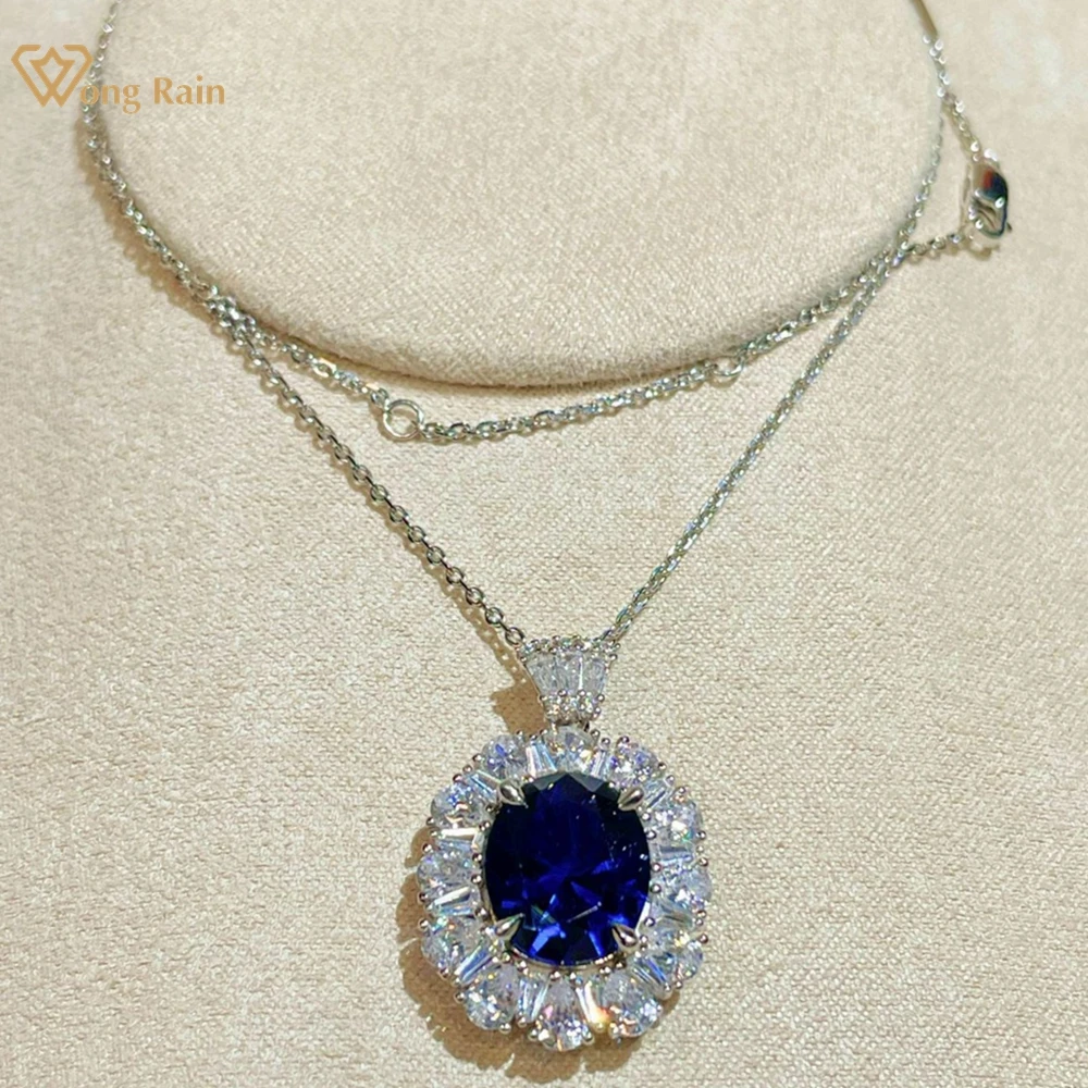 

Wong Rain Vintage 925 Sterling Silver Oval Sapphire High Carbon Diamond Gemstone Pendant Necklace Fine Jewelry Anniversary Gifts