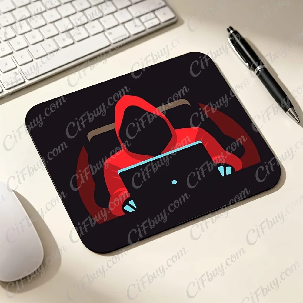 CIFbuy Mouse Pad Small Red Hooded Anonymous Hacker Dark Silhouette Print Smooth Cursor Precise Tracking Non-Slip Cool Mysterious