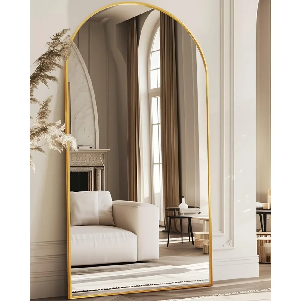 Oversized 81 inch x 41 inch arched floor mirror freestanding, living room wardrobe hanging full-length mirror, gold color