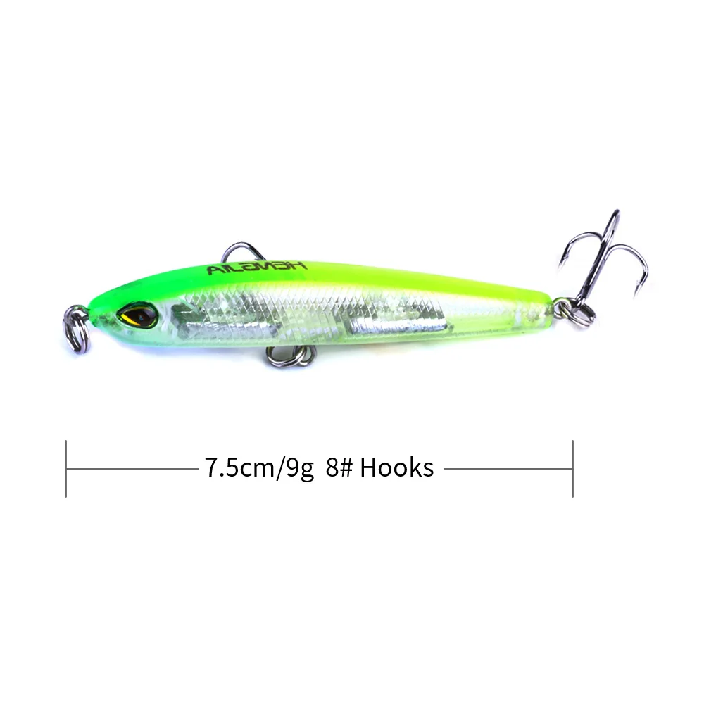 1PCS 7.5cm 9g Hard Pencil Fishing Lure Lifelike 3D Eyes 8# Hooks Sinking Plastic Baits Crankbait