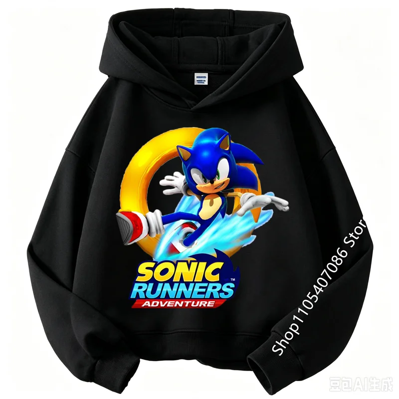 Fashion Warm Kids Outfits Cute Cartoon Sonics Anime Thick Hoodie Soft Sweatshirt Cozy Style Perfect Gift For Children Daily Wear