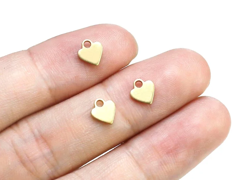 

50pcs Tiny Heart Earring Charms, Brass Heart Charm, Bracelet Pendant, Earring Findings, 12x11.4mm, Jewelry Making R2495