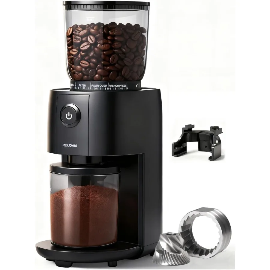 

Электрическая кофемолка с коническими жерновами для домашнего использования, 38 уровней помола, автоматическая кофемолка для эспрессо с управлением одной кнопкой, черная