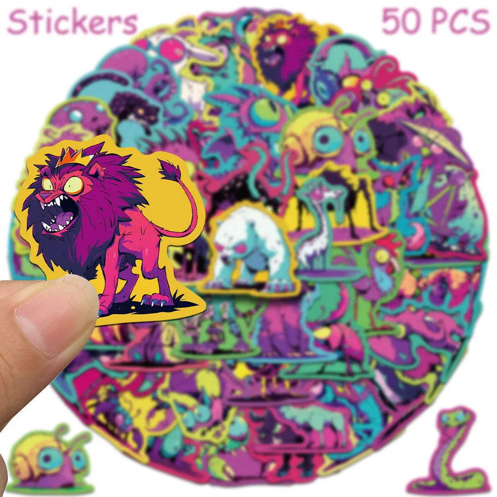 50pcs Colorful Strange Creatures Stickers Decals For Laptop Scrapbook Refrigerator Skateboard Guitar DIY Aesthetic Stickers