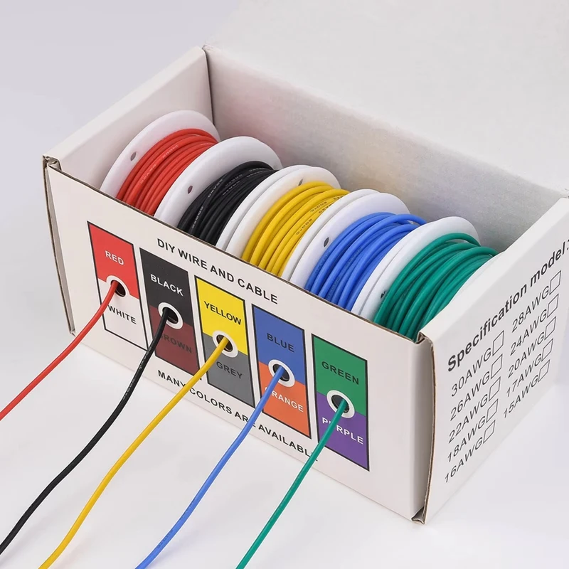 AD33 HOT 22AWG Electric Wire Flexible Silicone Wires 22 Gauge Stranded Tinned Copper Wire 5 Colors 16.4Ft/5M Each