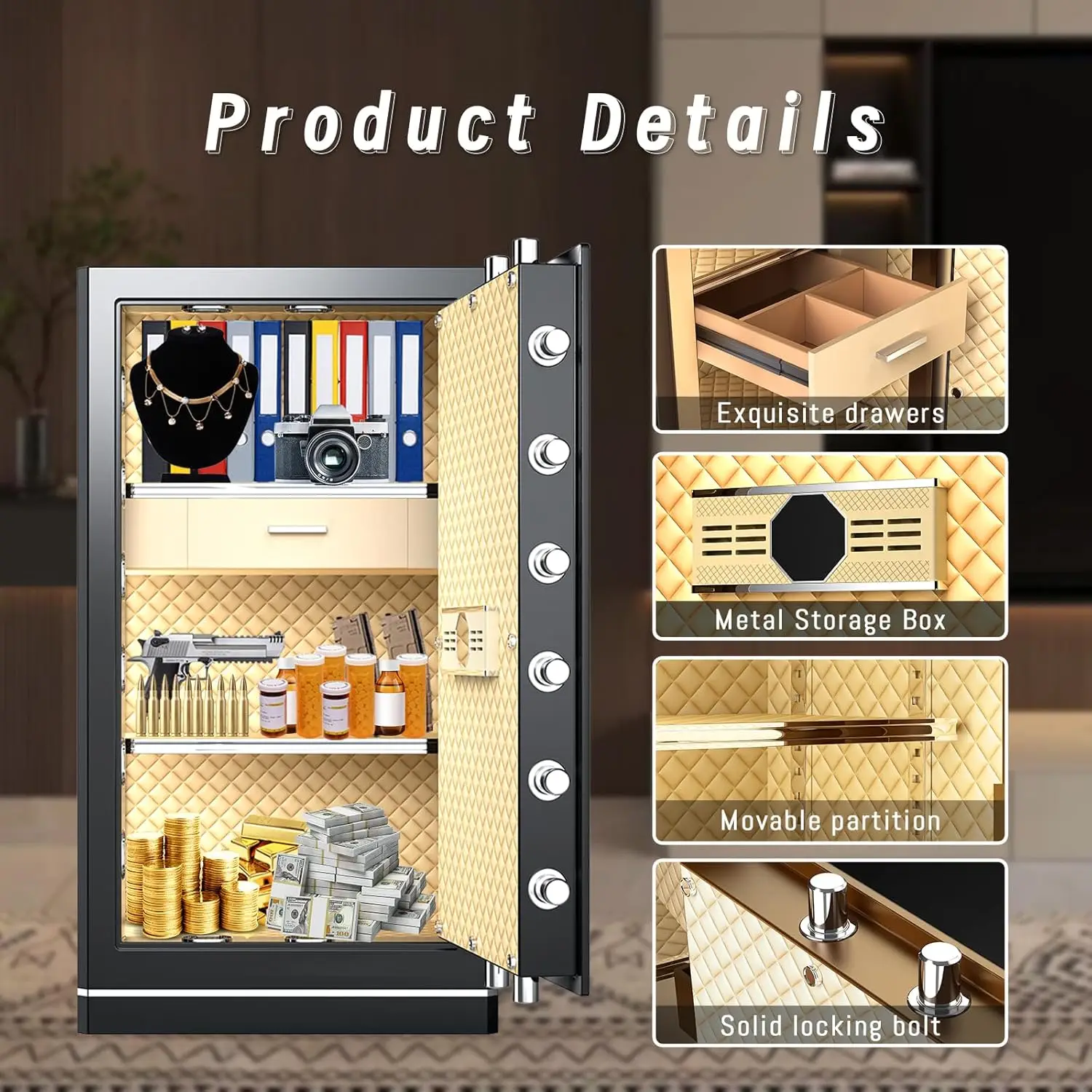 [2024 New ]Extra Large Home Safe, Fireproof Waterproof Safe, Heavy Duty Digital Security Safe with Fireproof Pocket, Built-In Dr