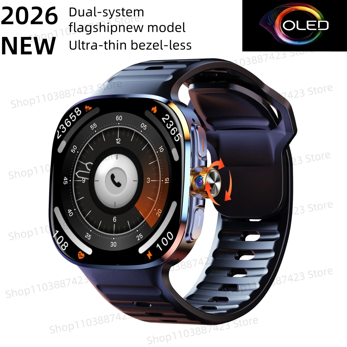 

M99 Smartwatch Global Version 2.4 Inch AMOLED Screen Insert Sim Card GPS WiFi 190° Rotating Camera Game Android 10.0