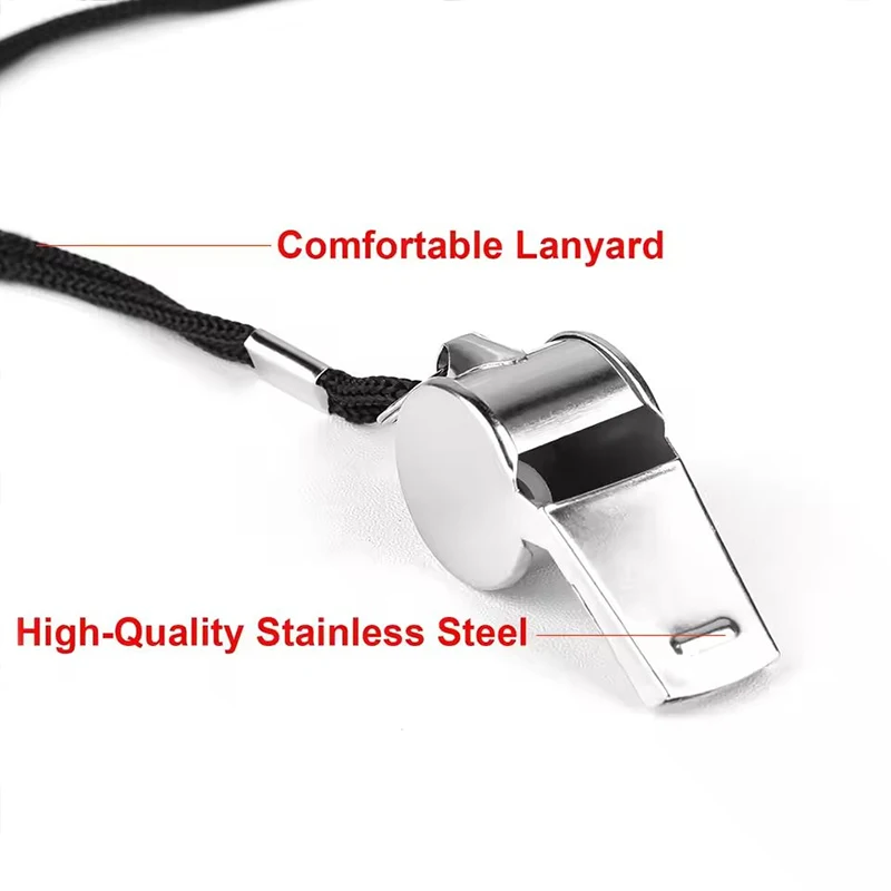 Metal Sports Referee Whistle With Black Lanyard Portable Stainless Steel Coach Whistle For Football Basketball Training Outdoor
