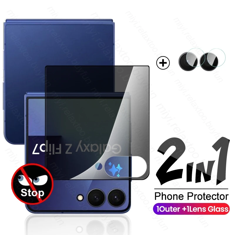 Étui de protection d'écran extérieur Anti-espion en verre trempé 2 en 1, pour Samsung Galaxy Z Flip 7 Sansung Flip7 ZFlip7 5G, Film d'appareil photo Étui de protection d'écran extérieur Anti-espion en verre trempé 2 en 1, pour Samsung Galaxy Z Flip 7 Sansung Flip7 ZFlip7 5G, Film d'appareil photo