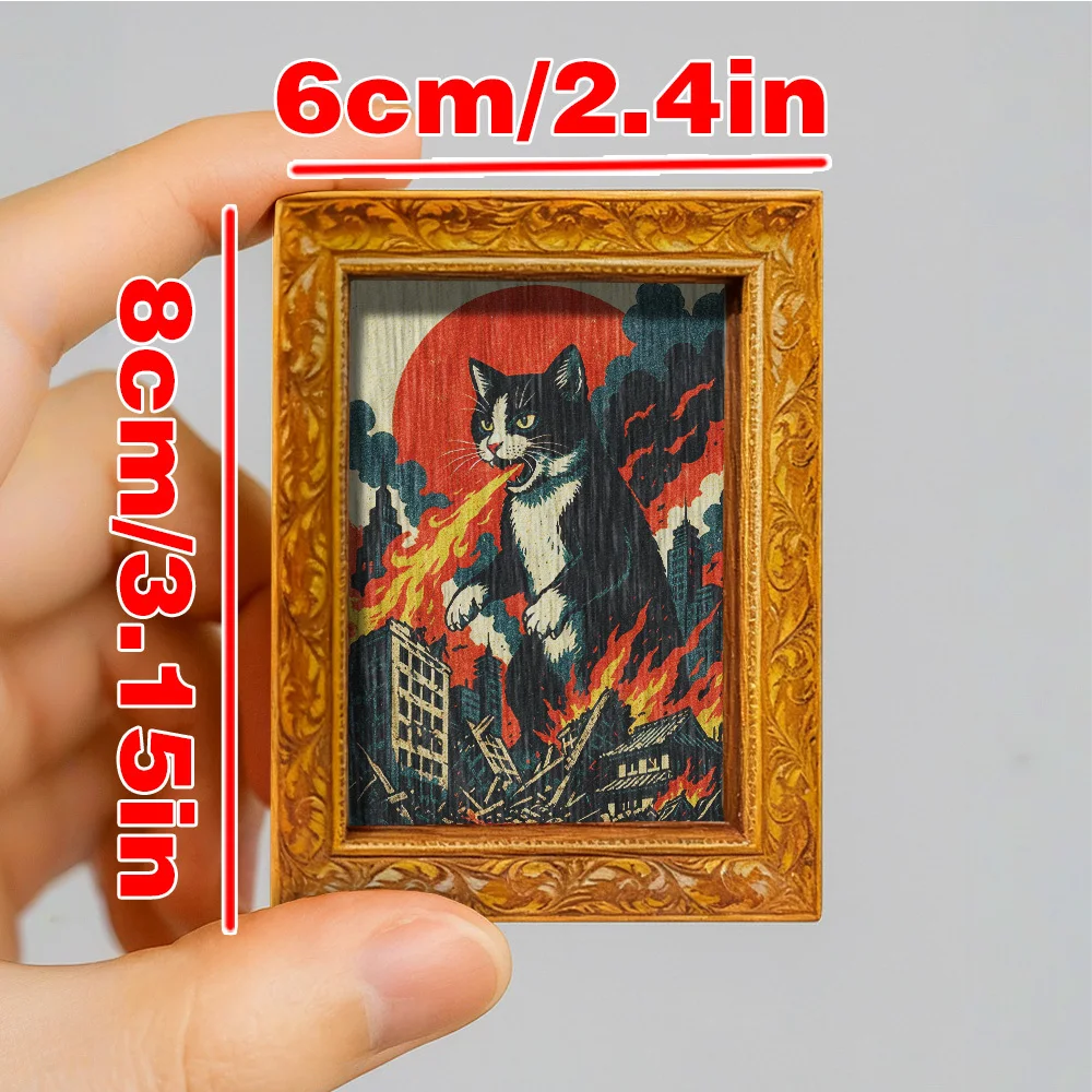 Feuer spuckender Kaiju-Katzen-Kühlschrankmagnet, gerahmte Vintage-Magnetkunst für Küchenkühlschrank & Heimdekoration, lustiges Geschenk – Detail 3
