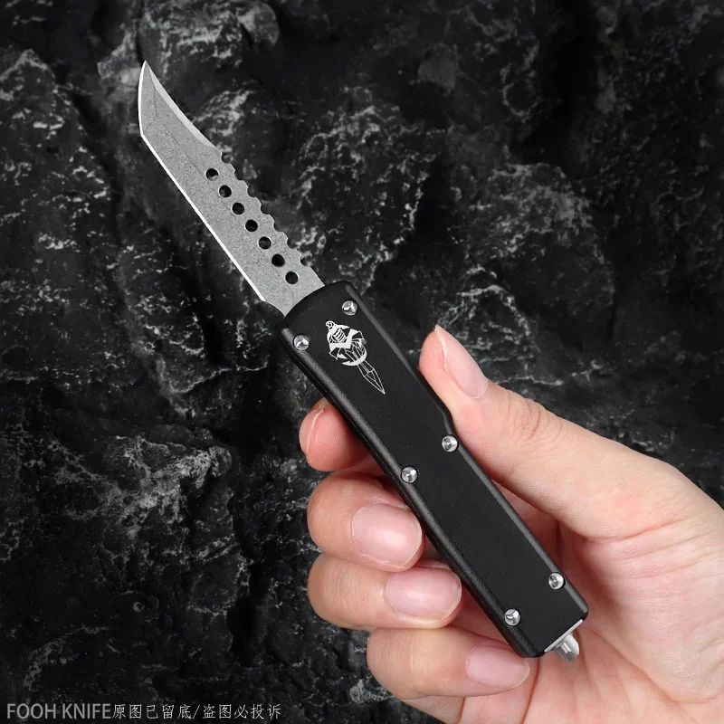 Stonewash Hellhound Blade UTX-70 UTX70 Mini Tech Knfie UT UTX 70 Marfione D2 Steel CNC Aluminum EDC Self Defense Pocketknife