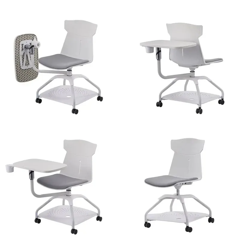 Modern Foldable Mesh Office Chair with Rotating Wheels and Synthetic Leather for Training Center Classroom Furniture