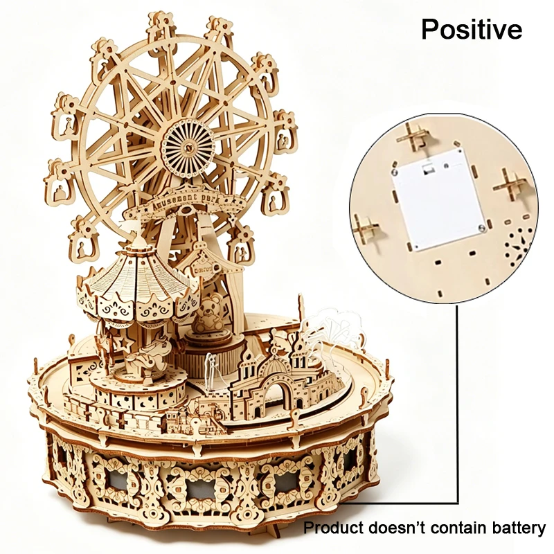 Dream Amusement Park 3D Wooden Puzzle Led Rotatable Ferris Wheel Music Octave Box DIY Assembly Model Kit Toy Gift for Teen Adult