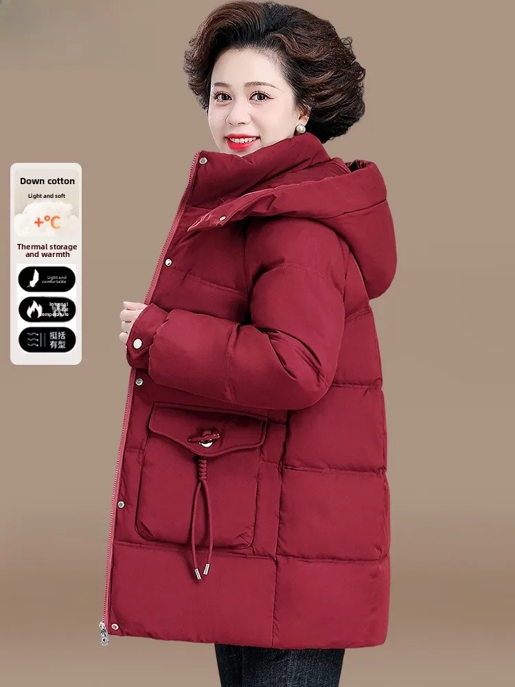 

Thiened down Cotton Jaet Winter Outerwear for Women Middle-Aged And ly Long Sle Faionable Single Piece Zipper Cl...