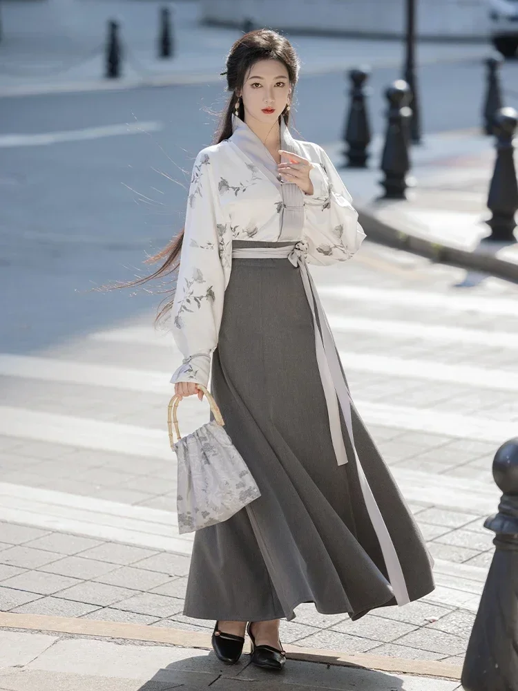 Autumn Winter Flying Sleeves Coat for Women Daily Wear with Sweater and Torn Skirt Chinese Style Original Design Modern Hanfu