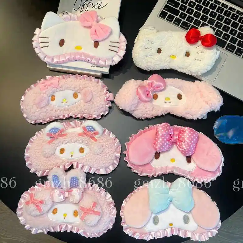 

My Melody Hellokittys Регулируемая световая маска для сна для девочек, домашний офис, мультяшная одежда, плюшевая маска для сна, подарок на день рождения