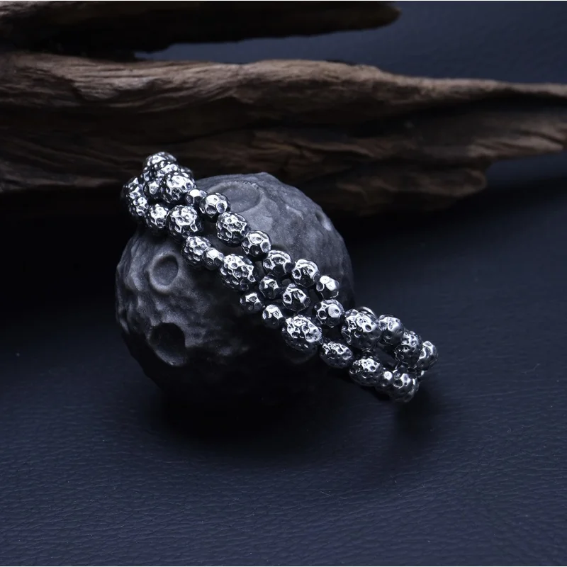 925 Sterling Silver Adjustable Open Stone Bracelet Men, Vintage Hand Accessory