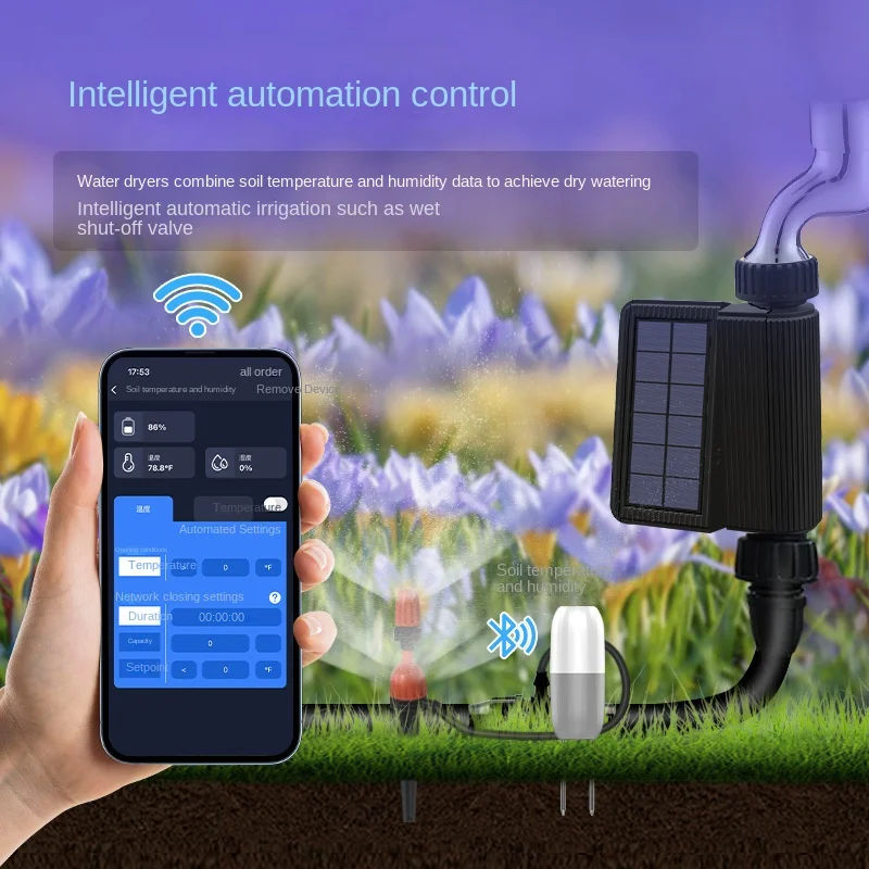 Tuya Smart Wifi Timer per irrigazione Irrigatore a energia solare Sistema di irrigazione a goccia Registratore di flusso d'acqua integrato Controller dell'acqua