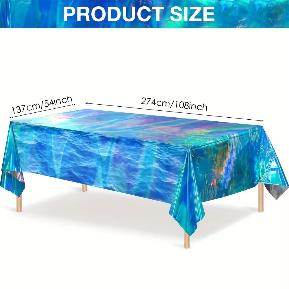 1/2/3/5pcs Ocean Wave Rainbow Tablecloth Reflective Blue  Disposable Tablecloth Decoration Supplies