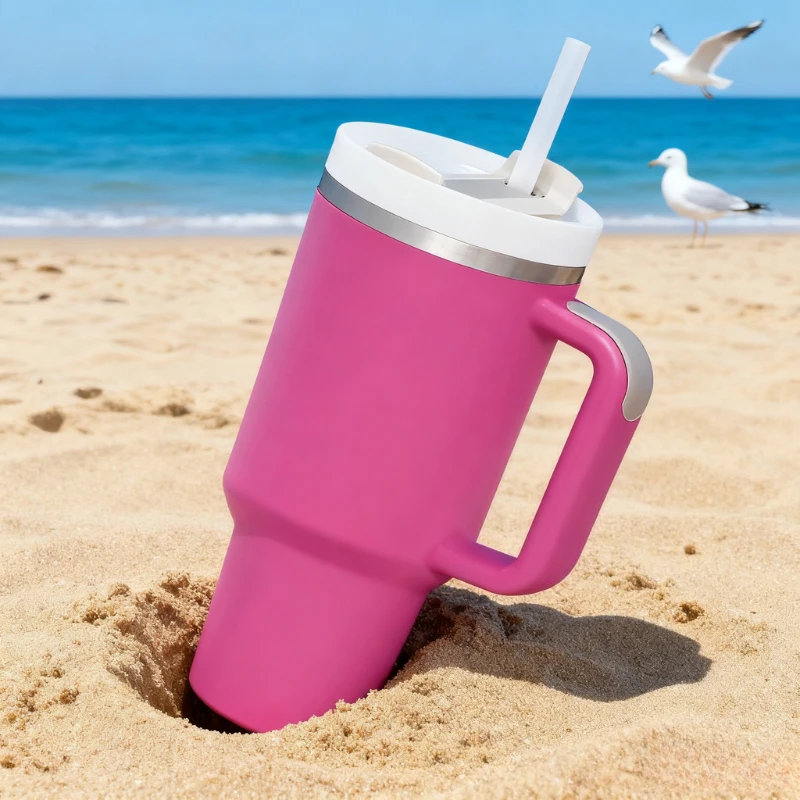 2025 40oz Stainless Steel Vacuum Mug, Double-Wall Insulated Travel Cup with Handle & Straw Lid.