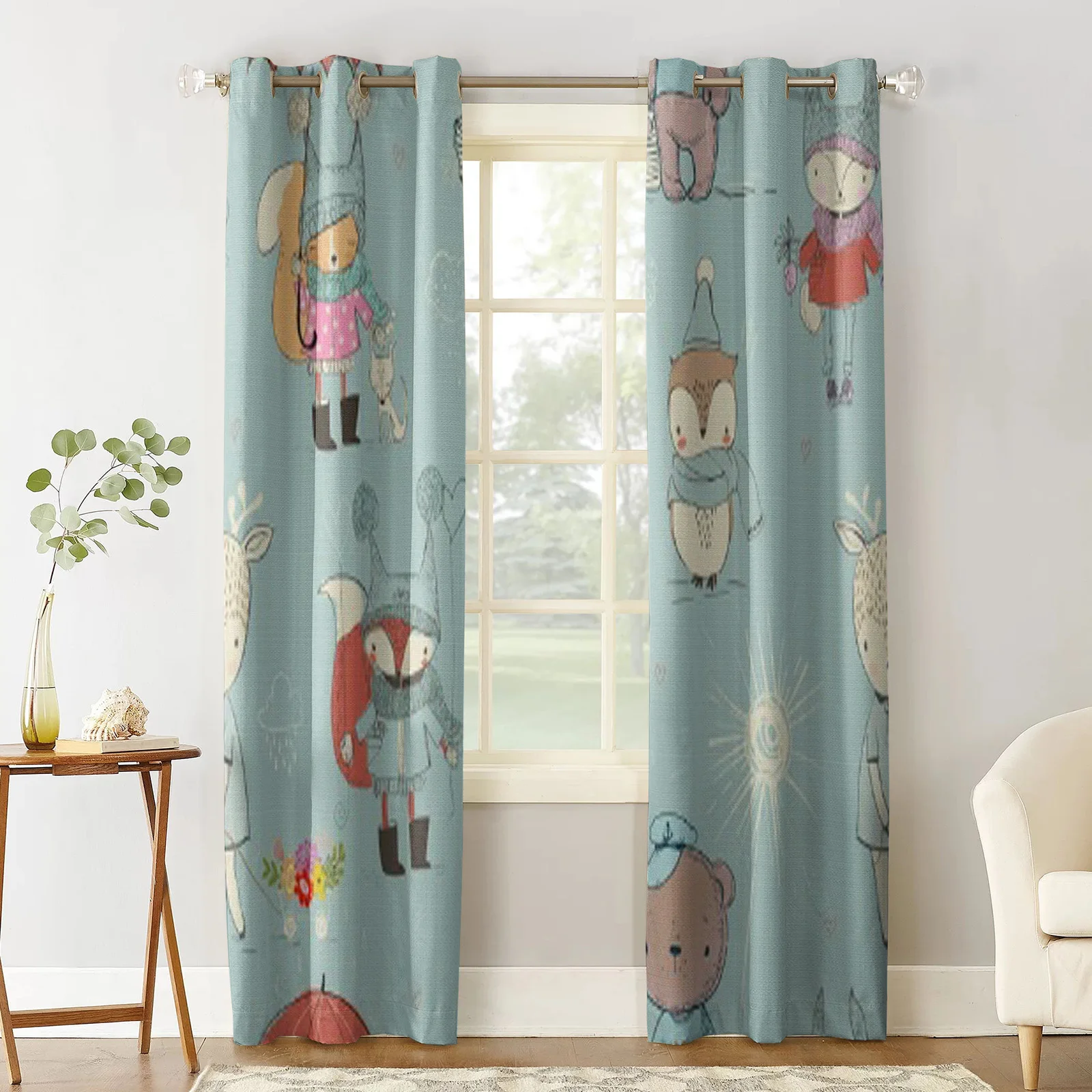 Cute Little Doodle Animals Window Curtains Home Living Room Kitchen Home Textile Decoration Bedroom Curtains