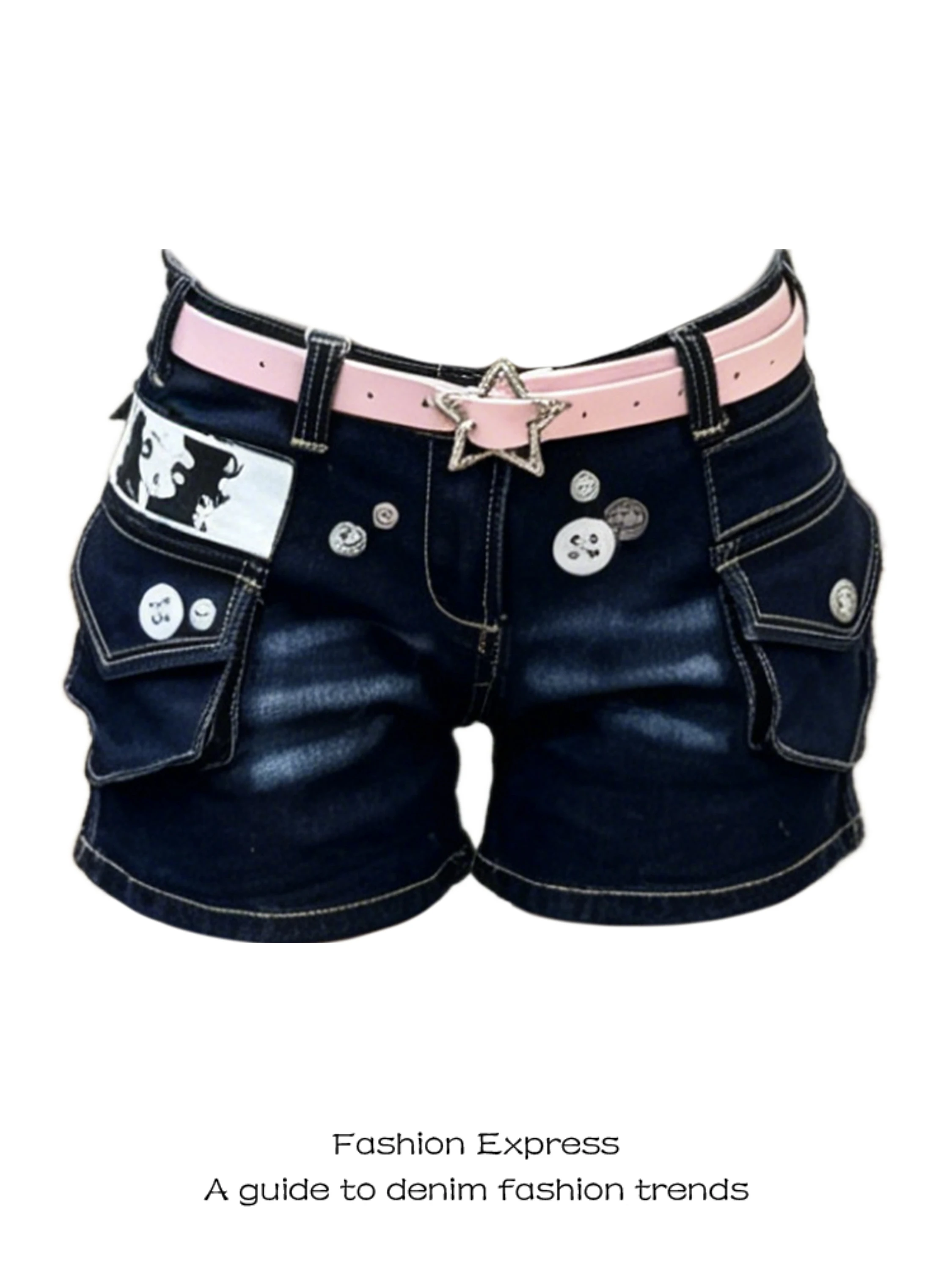 

Retro American Workwear Short Pants Women's Low Waist Button Printed Denim Straight Leg Sexy Hot Pants Casual Loose Fit Jeans