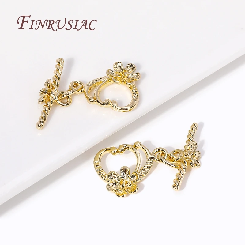 18k Gold Plated Heart With Flower OT Clasp For Necklace Supplies,Fashion End Beads Toggle Clasps DIY Jewelry Making Accessories