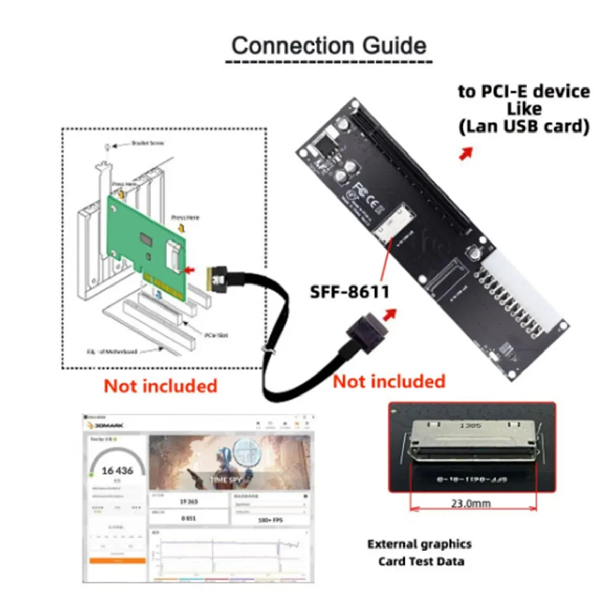 Imagem -04 - para Pcie X16 Pci-express Adapter Atx 24pin Power Port para Placa Gráfica Mainboard Oculink-sff8612 8x