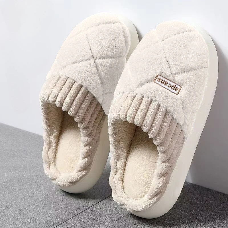 

Womens Slippers Plush Non Slip Couple Cotton Slippers Keep Warm Soft Sole Women Home Slippers Durable Men Women Shoes Winter New