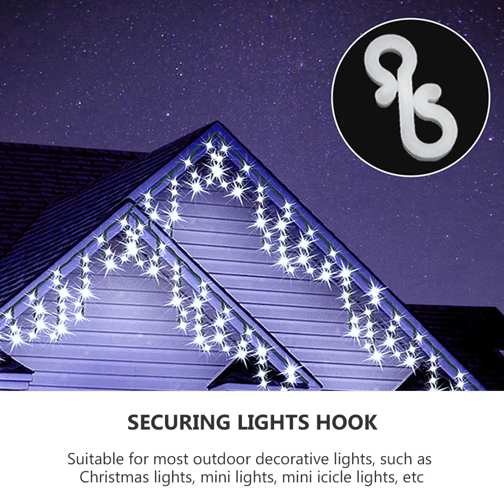 

100Pcs Plastic S Style Gutter Hooks Waterproof Reusable Securing Clips for Outdoors Christmas Lights Icicle and Meteor