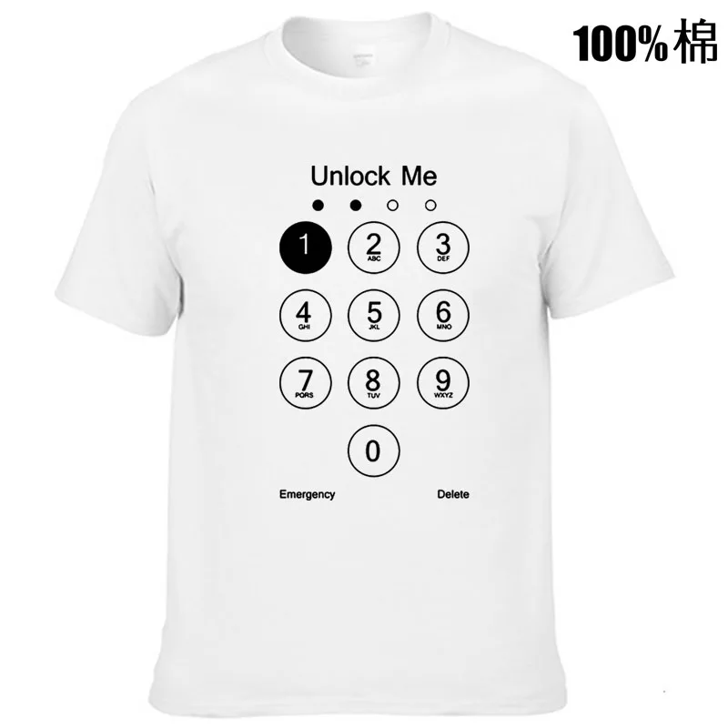 High Quality T-shirt Keyboard Design Unlock Me Phone Screen Printed Tshirts 100% Cotton Men Tops Shirt Popular Short Sleeve Tees