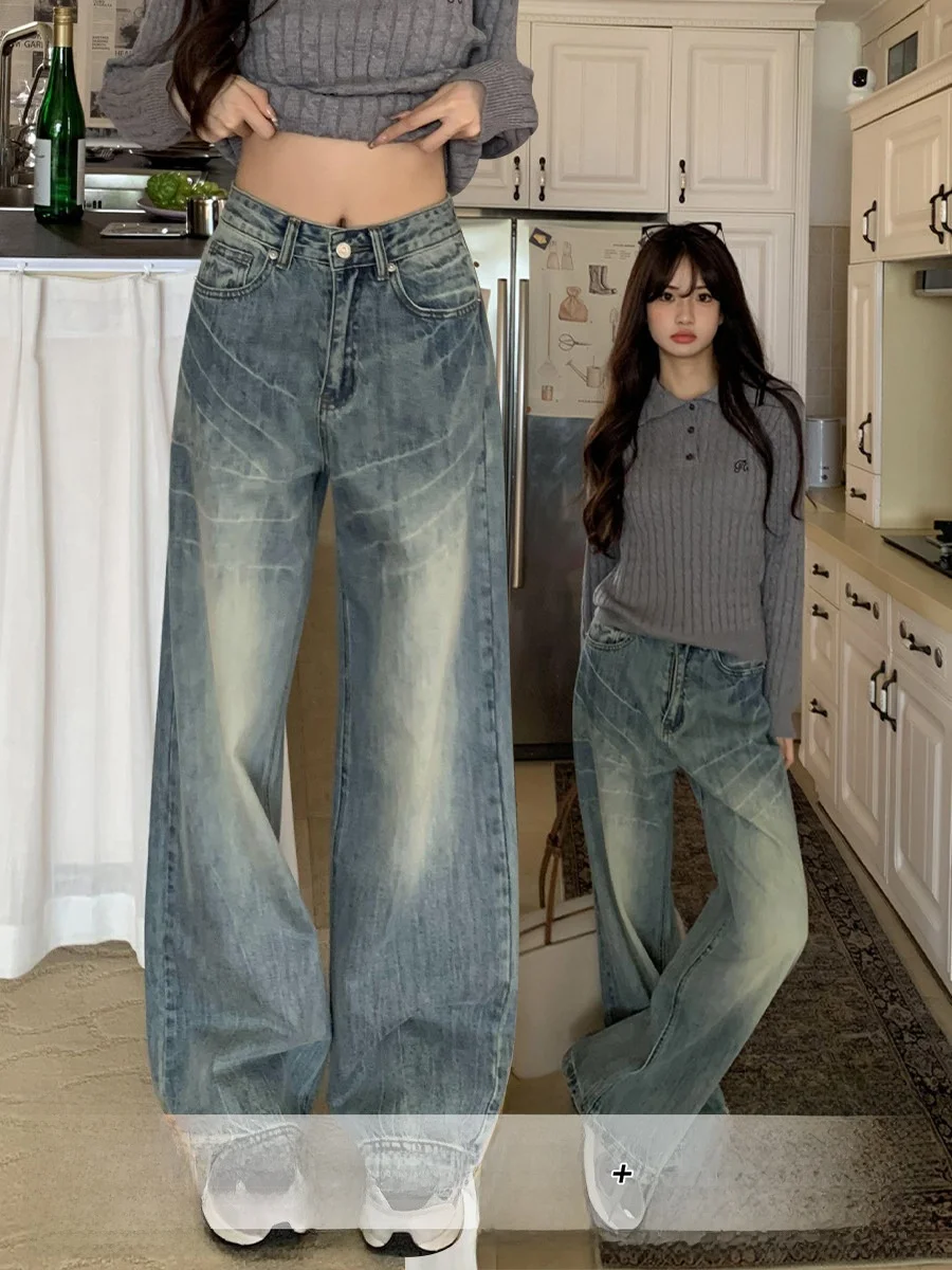 

Американские женские джинсы с высокой талией, свободного кроя, широкие брюки в пол, повседневные, весенняя мода