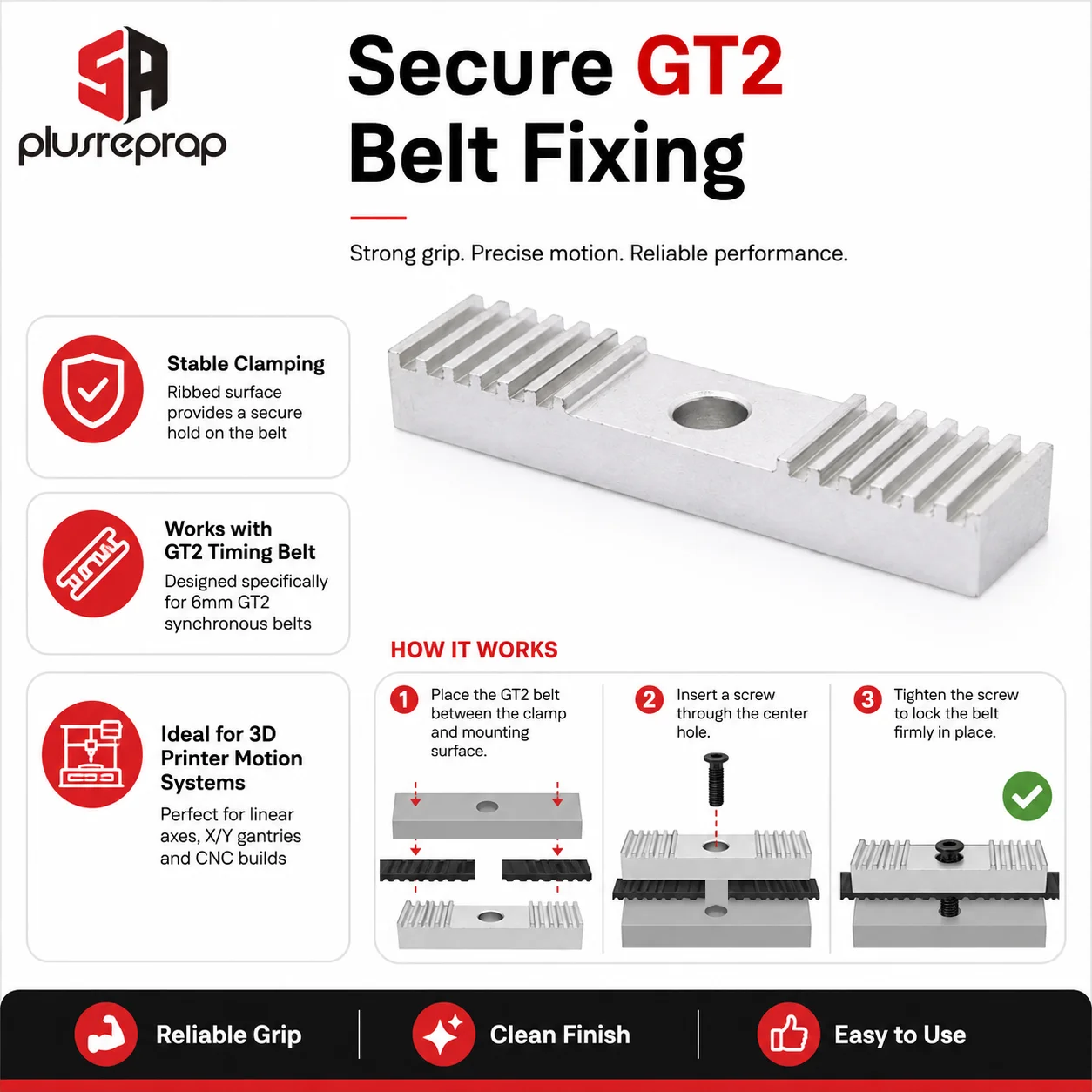 Reprap DIY GT2 Timing Belt Fixing Piece Aluminum Alloy Tooth Pitch 2mm Clamp Fixed Clip 9*40mm CNC For 3 D Printer Parts