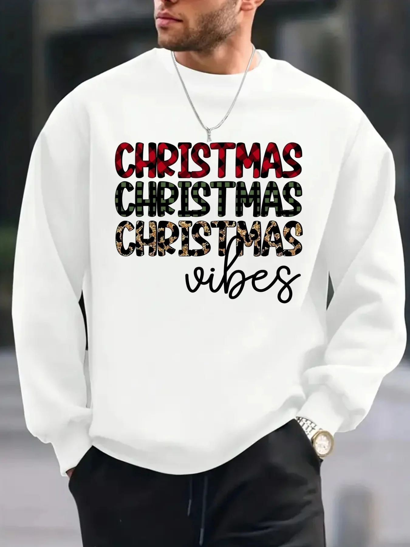 

Men's Christmas atmosphere, festive atmosphere, printed fashion trend crew neck long-sleeved sweater, comfortable regular