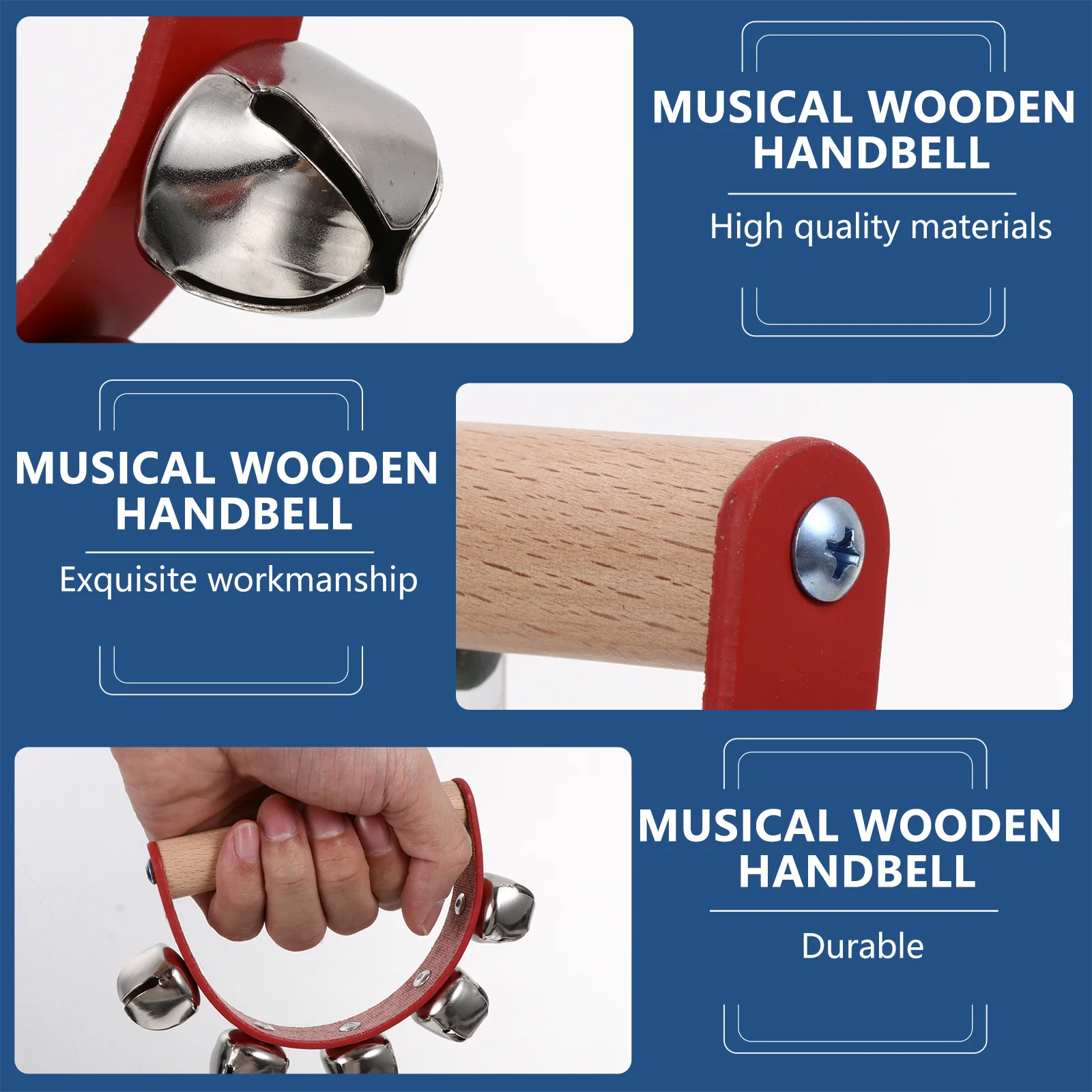 5 قطعة للطفل Handbell عيد الميلاد مزلقة أجراس الاطفال الخشب مقبض أجراس Handbell الموسيقية تهز جرس يده خشخيشات #1