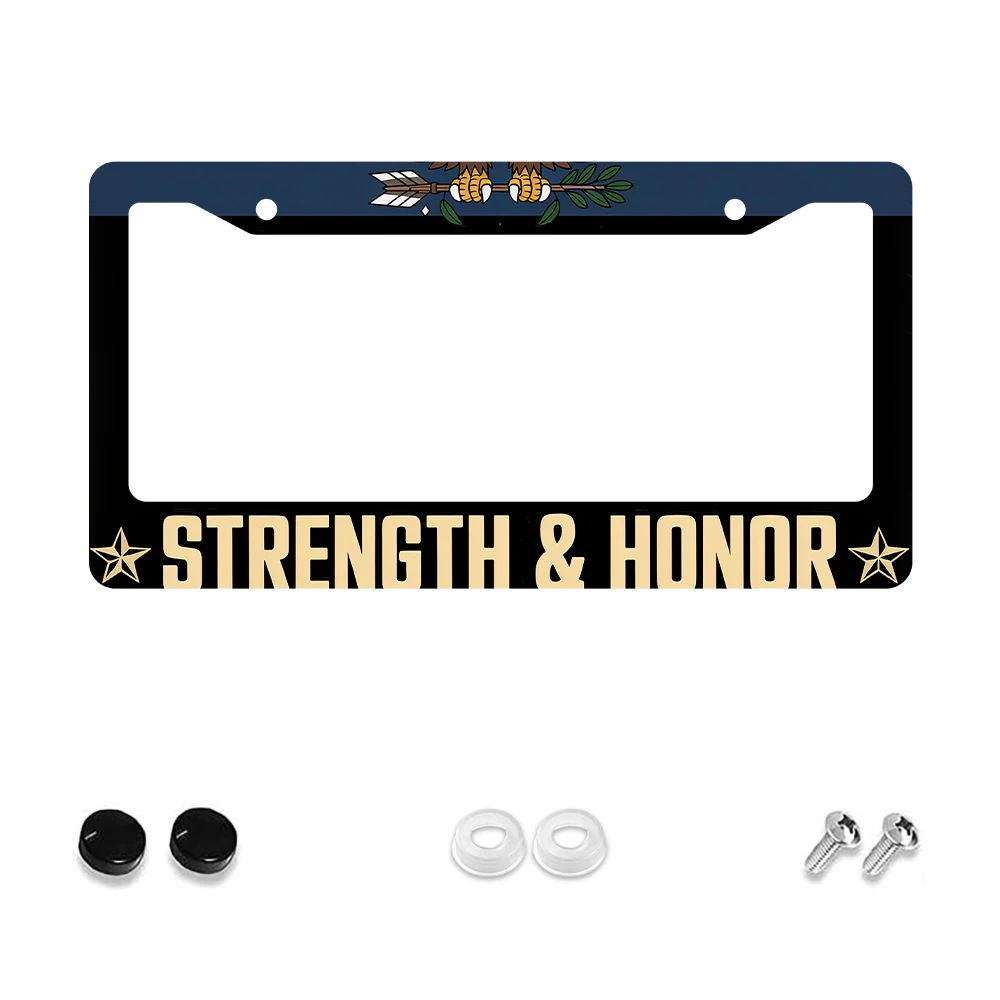 1 قطعة إطار لوحة ترخيص بفتحتين من الألومنيوم الأزرق والأسود مع نمط سهم النسر، 6 × 12 بوصة، يتضمن طقم براغي، مبتكرة قديمة